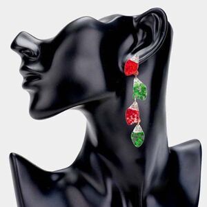 Christmas Ornament Bulb Red Green Resin Dangle Earrings
